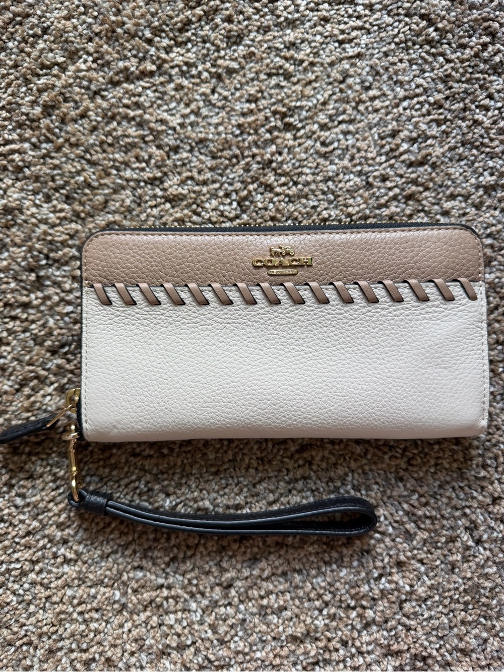 COACH Two-Tone Whipstitch Zip Around Wristlet Wallet in Pebbled Leather